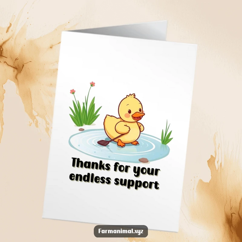 Funny Free Printable Duckling Thank You Card: A happy duckling paddling, offering thanks with a cheerful and aquatic vibe.