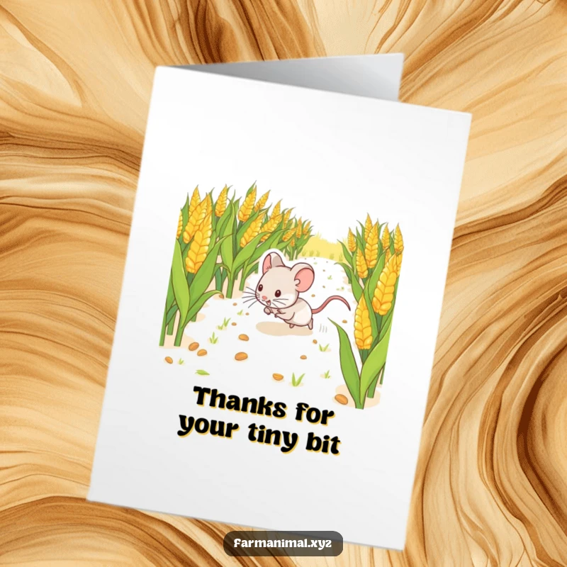 Funny Free Printable Thank You Card: A small mouse scurrying through corn, offering humble thanks.