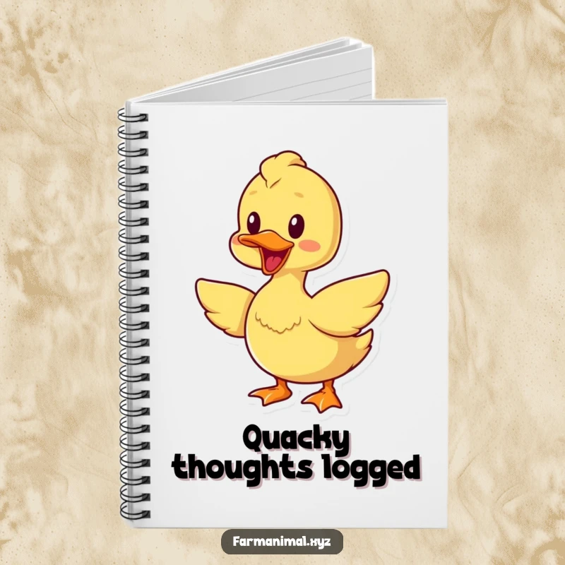 Funny cheerful duck notebook, quacking and flapping wings, a fun and functional cover for all your ideas.