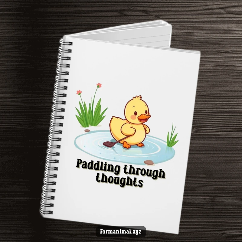 Funny duckling notebook with a happy duckling paddling energetically in a pond, perfect for journaling your thoughts with a dose of cheer.