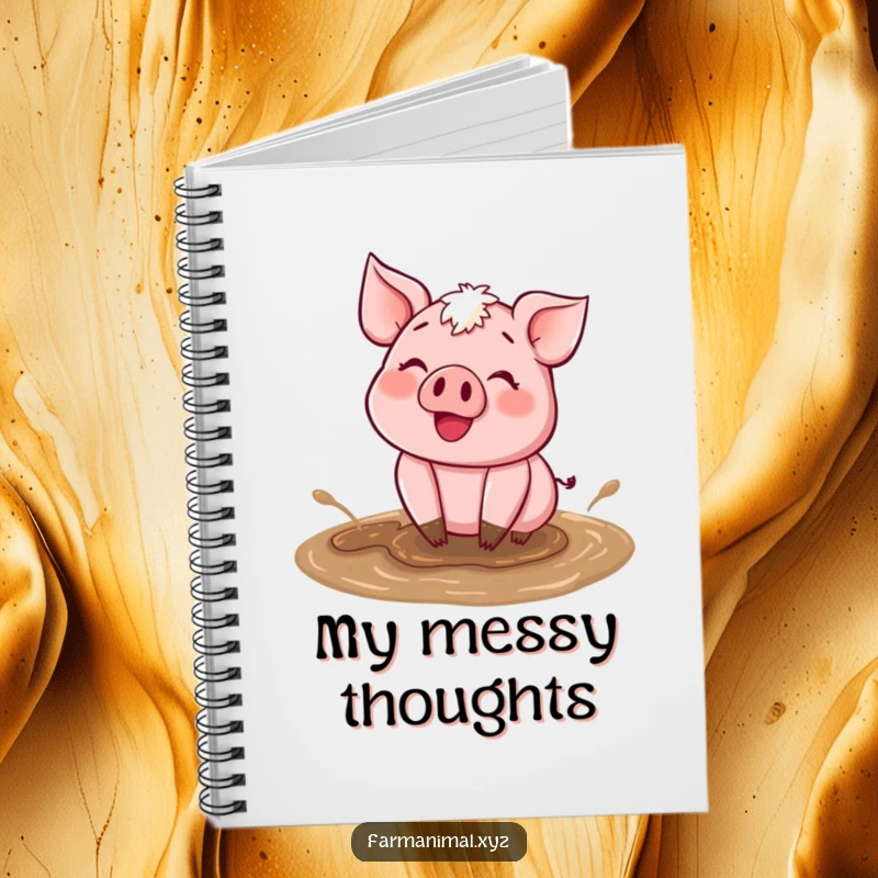 Funny Happy Pig Mud Notebook featuring a happy pig wallowing in mud, ideal for capturing messy thoughts and farm-inspired ideas.