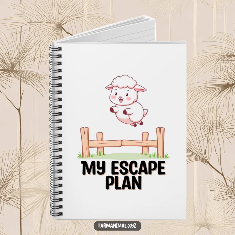 Funny Sheep Notebook: A sheep playfully jumps over a fence, inspiring energetic thoughts and creative writing.