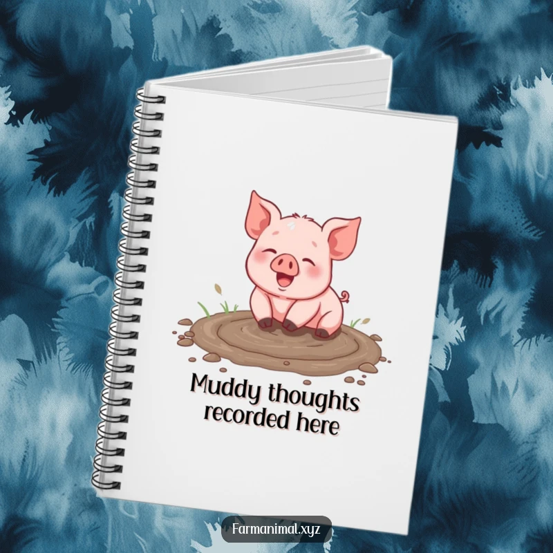 Funny piglet notebook, peeking out from a muddy puddle, ready for notes and ideas, a delightful stationery item.