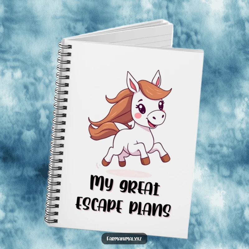 Funny horse notebook depicting an energetic and joyful horse galloping, ready to capture creative thoughts.