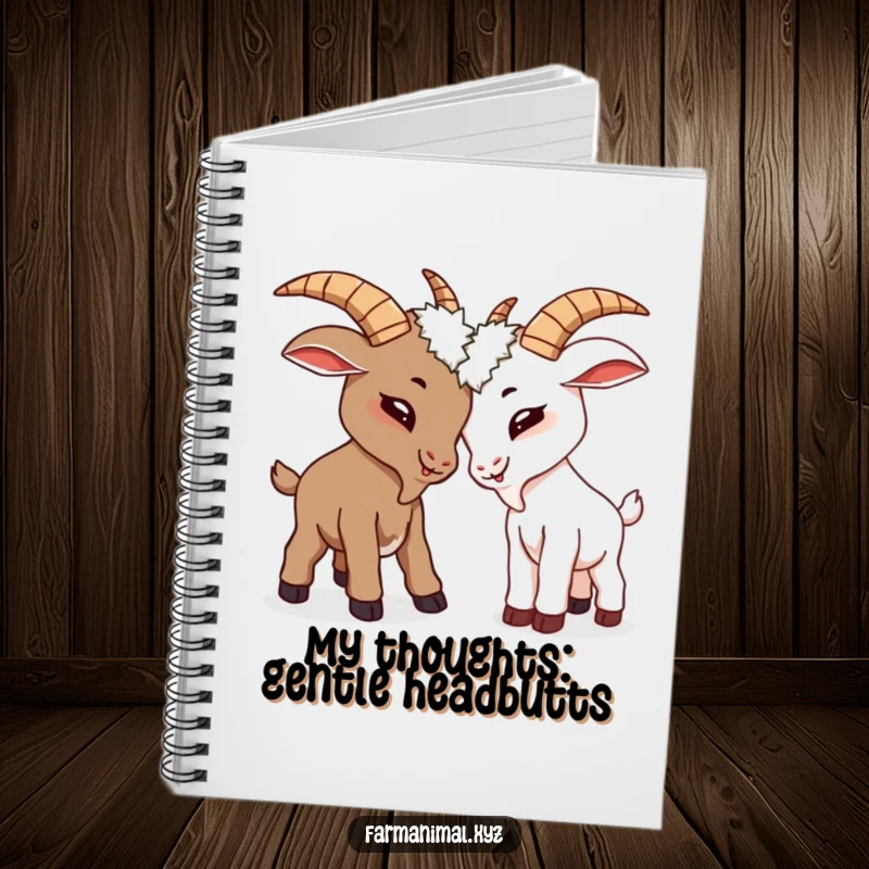 Funny goats gently butting heads on a notebook cover, a humorous design for jotting down ideas.
