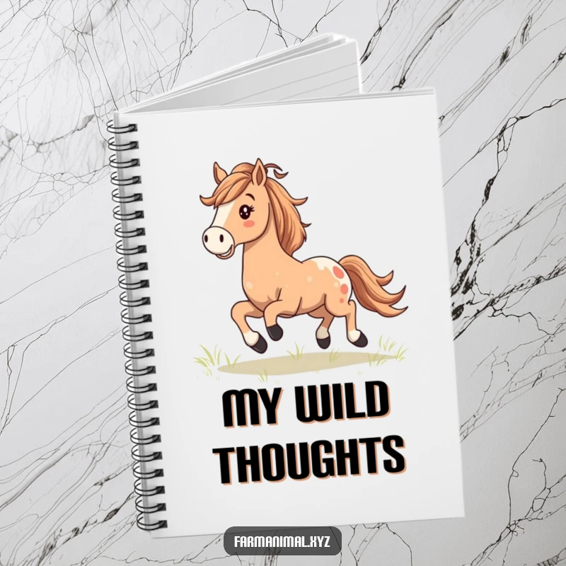 Happy Horse Galloping Notebook, a horse gallops with flowing mane, ideal for capturing thoughts and adventures.