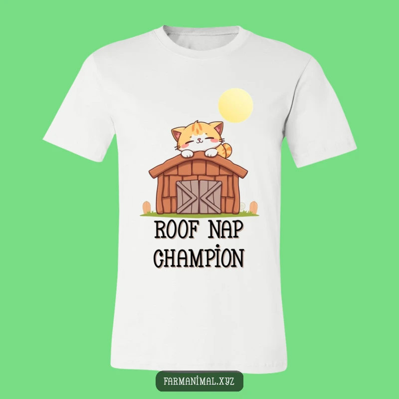 Funny Cat Napping Barn Roof T-Shirt - Relaxed Feline Tee for Cat Lovers