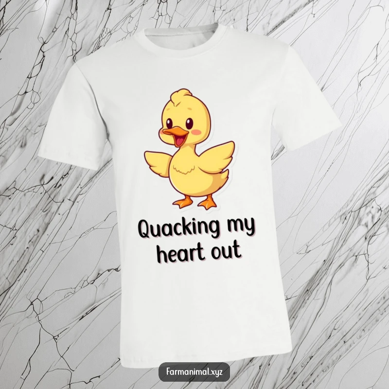 Funny cheerful duck t-shirt, quacking and flapping wings with great excitement, a lively and humorous depiction of a happy bird.