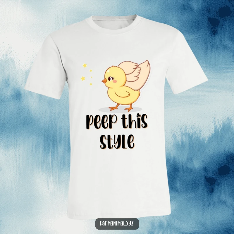 Funny baby chick chirping and following its mother on a t-shirt, a cute illustration of devotion.