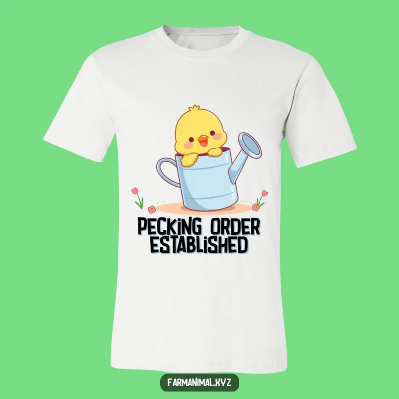 Funny Chick Pecking Watering Can T-Shirt - Wearable Farmyard Humor