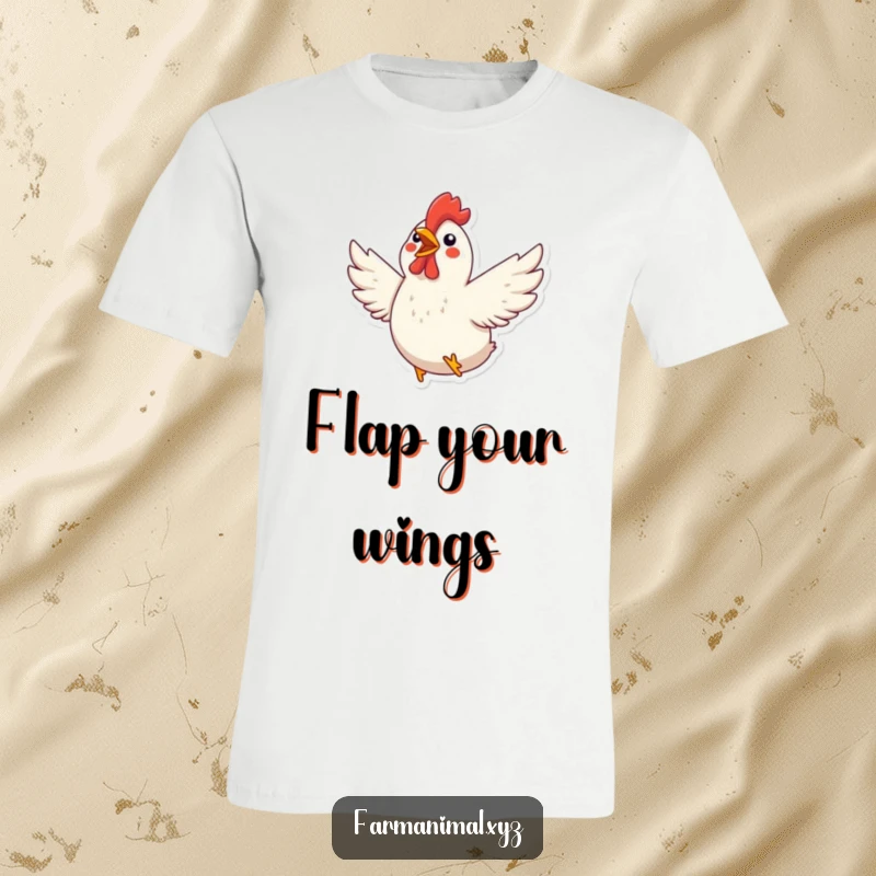Funny Chicken T-Shirt: An excited chicken is captured mid-flap, wings spread wide with pure, unadulterated enthusiasm.