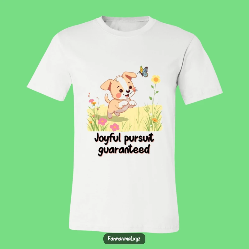 Funny Puppy Butterfly T-Shirt - Joyful Dog Meadow Design, Great Gift