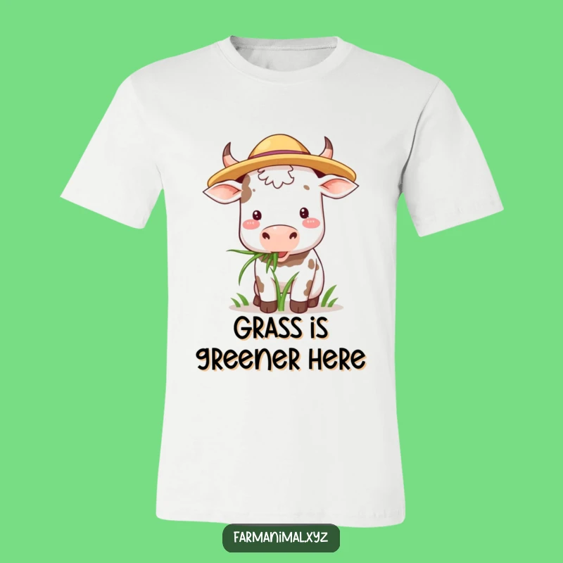 Funny Cow Hat T-Shirt: Happy Grazing Bovine Straw Hat Tee Gift