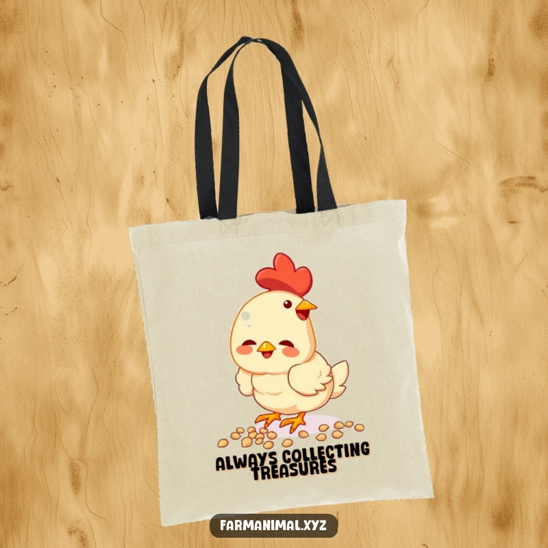 Funny chicken tote bag, enthusiastically pecking seeds, a practical and humorous accessory for bird lovers and farmers.