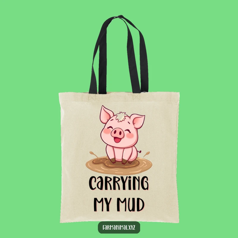 Funny Happy Pig Mud Tote Bag: Joyful Wallow, Perfect for Farmer's Market