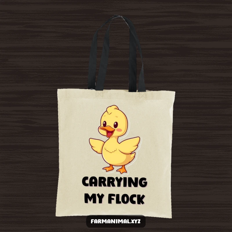 Funny cheerful duck tote bag, quacking and flapping wings, a practical and humorous accessory for bird lovers.