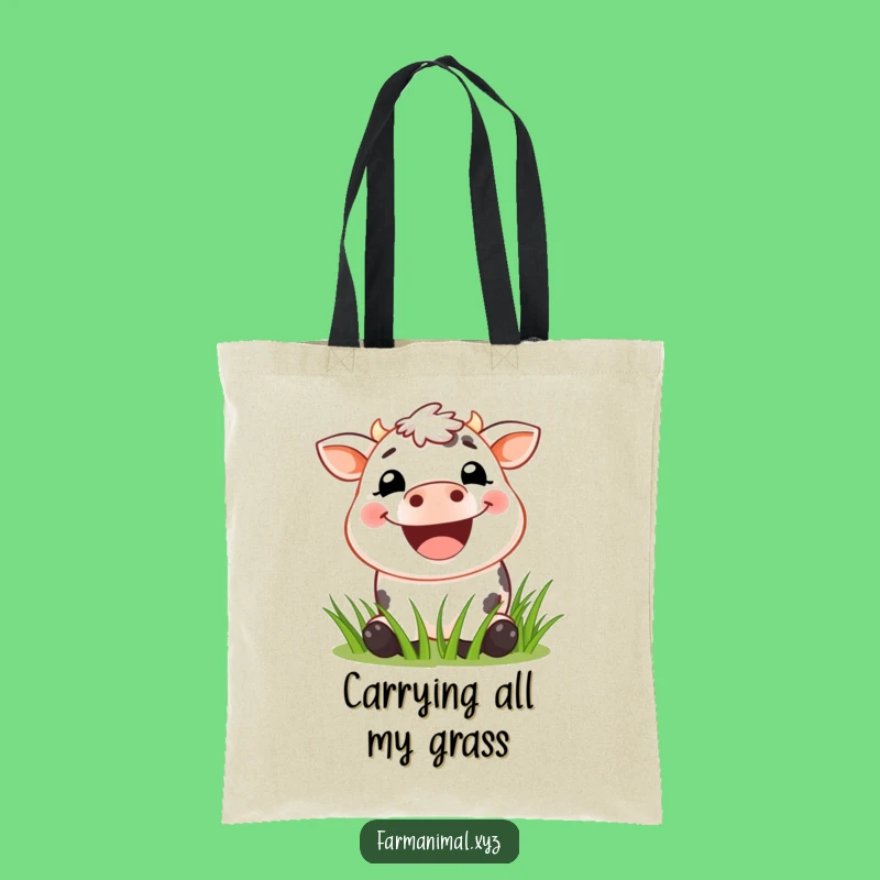 Funny Cow Grinning Tote Bag: Spacious Farm Animal Grass Muncher Carryall, Perfect Funny Gift