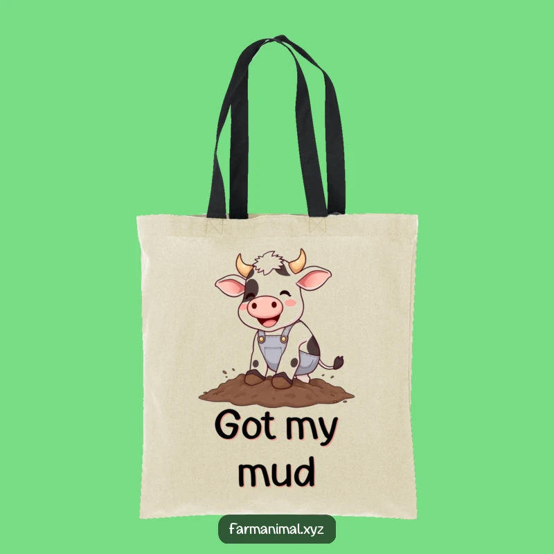Funny Cow Mud Stomping Tote Bag - Carry Your Farm Fun