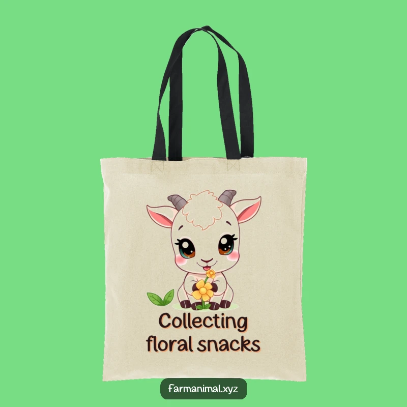 Funny Curious Goat Tote Bag: Flower Nibbler Wide Eyes, Cute Funny Gift Carry-All