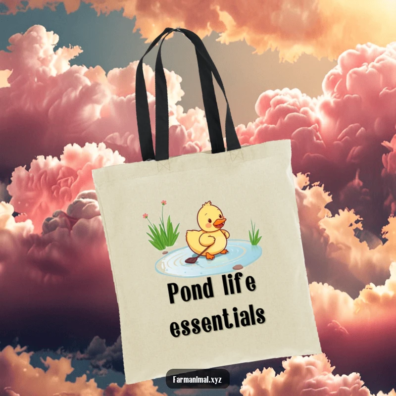 Funny duckling tote bag featuring a happy duckling paddling energetically in a pond, a stylish and humorous accessory for daily use.