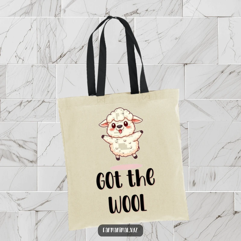 Funny Sheep Tote Bag featuring a fluffy sheep in a fun, little jump, perfect for carrying essentials with a touch of farm humor.