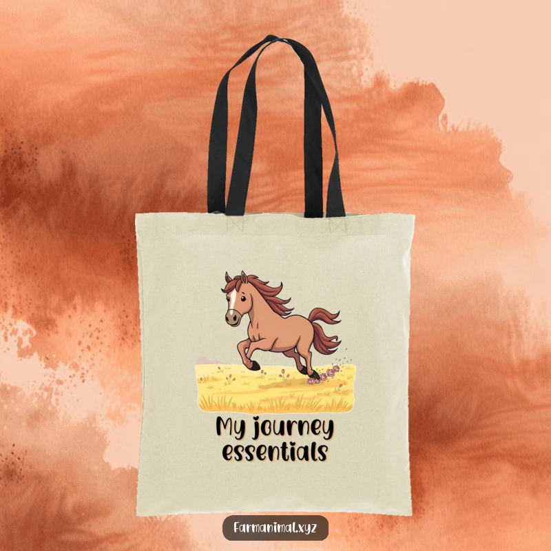 Funny Tote Bag featuring a determined horse galloping powerfully across a field, designed for those who appreciate nature and equestrian beauty.