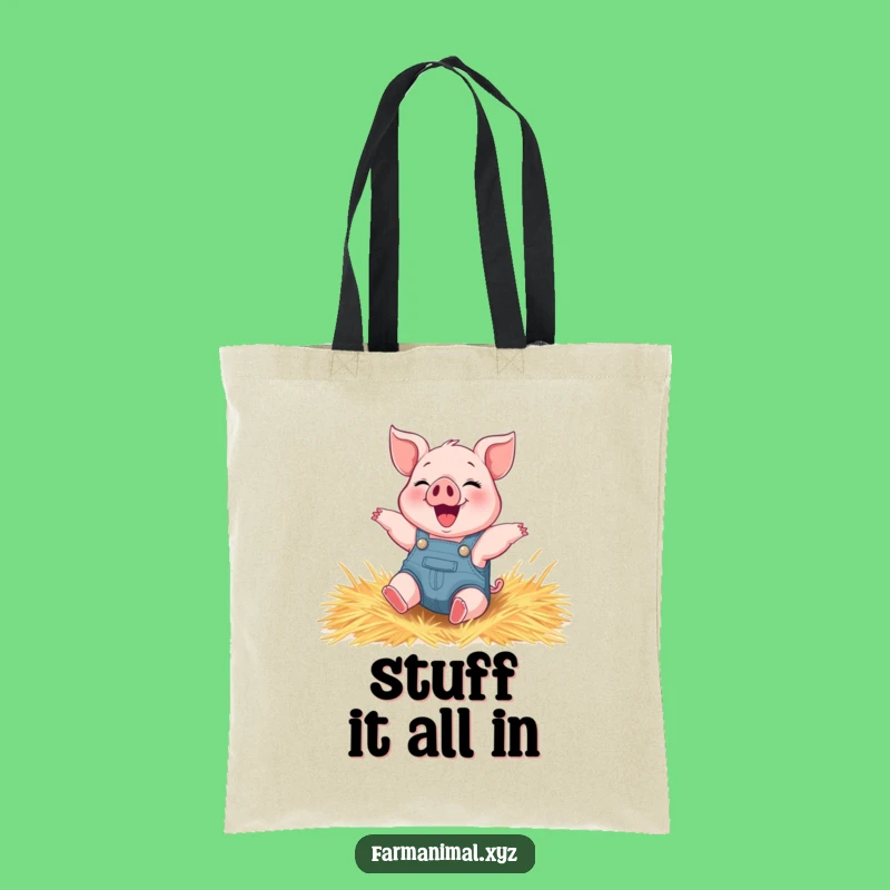 Funny Piglet Rolling Tote Bag - Overalls Farm Animal for Humorous Errands